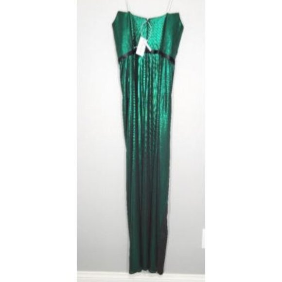 NWT Marchesa Notte Emerald Strapless Metallic Lame Gown Dress 4 - Picture 5 of 11